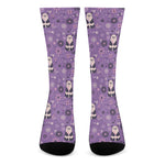 Purple Panda And Flower Pattern Print Crew Socks
