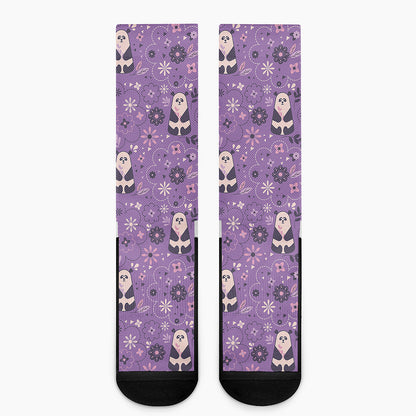 Purple Panda And Flower Pattern Print Crew Socks