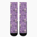 Purple Panda And Flower Pattern Print Crew Socks