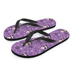Purple Panda And Flower Pattern Print Flip Flops