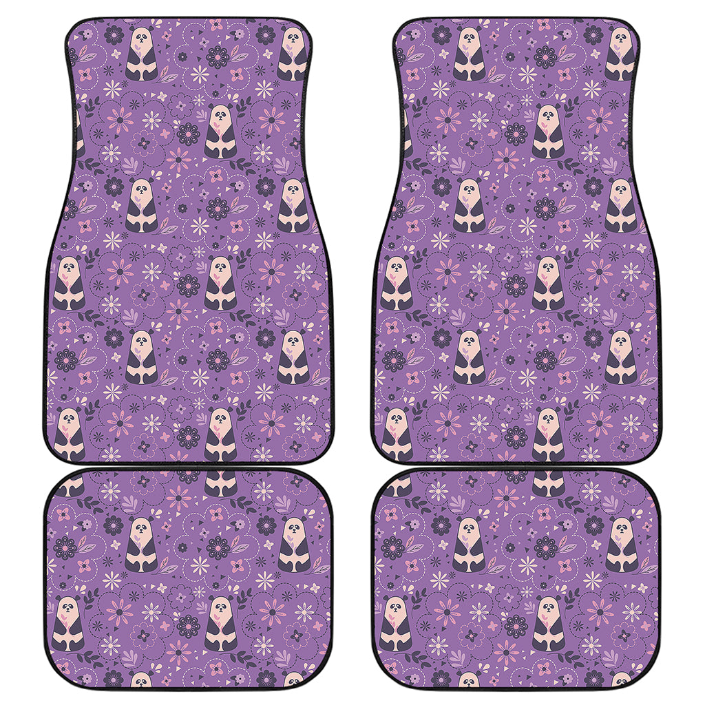 Purple Panda And Flower Pattern Print Front and Back Car Floor Mats