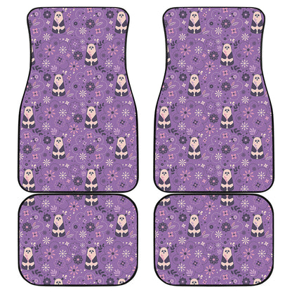 Purple Panda And Flower Pattern Print Front and Back Car Floor Mats