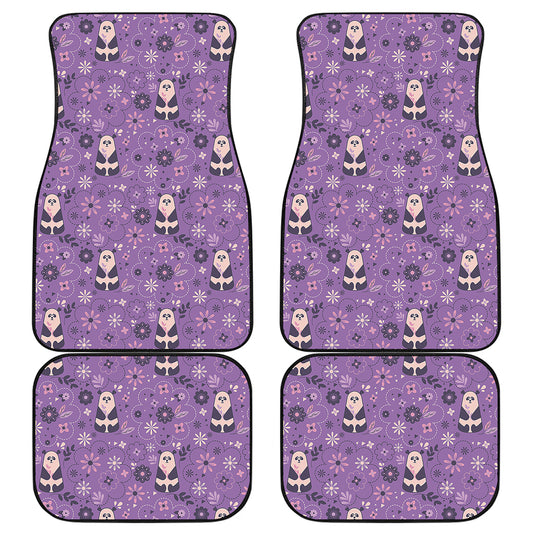 Purple Panda And Flower Pattern Print Front and Back Car Floor Mats