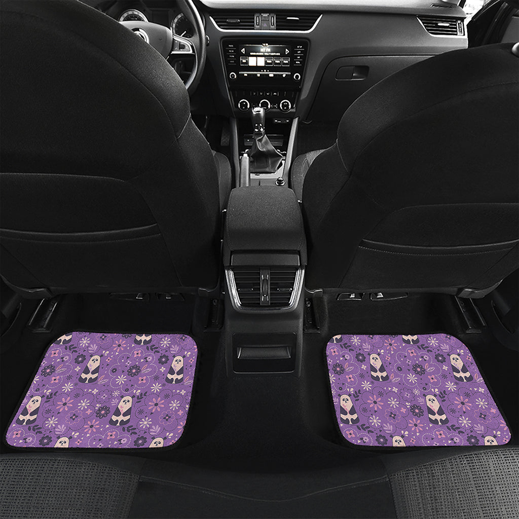 Purple Panda And Flower Pattern Print Front and Back Car Floor Mats