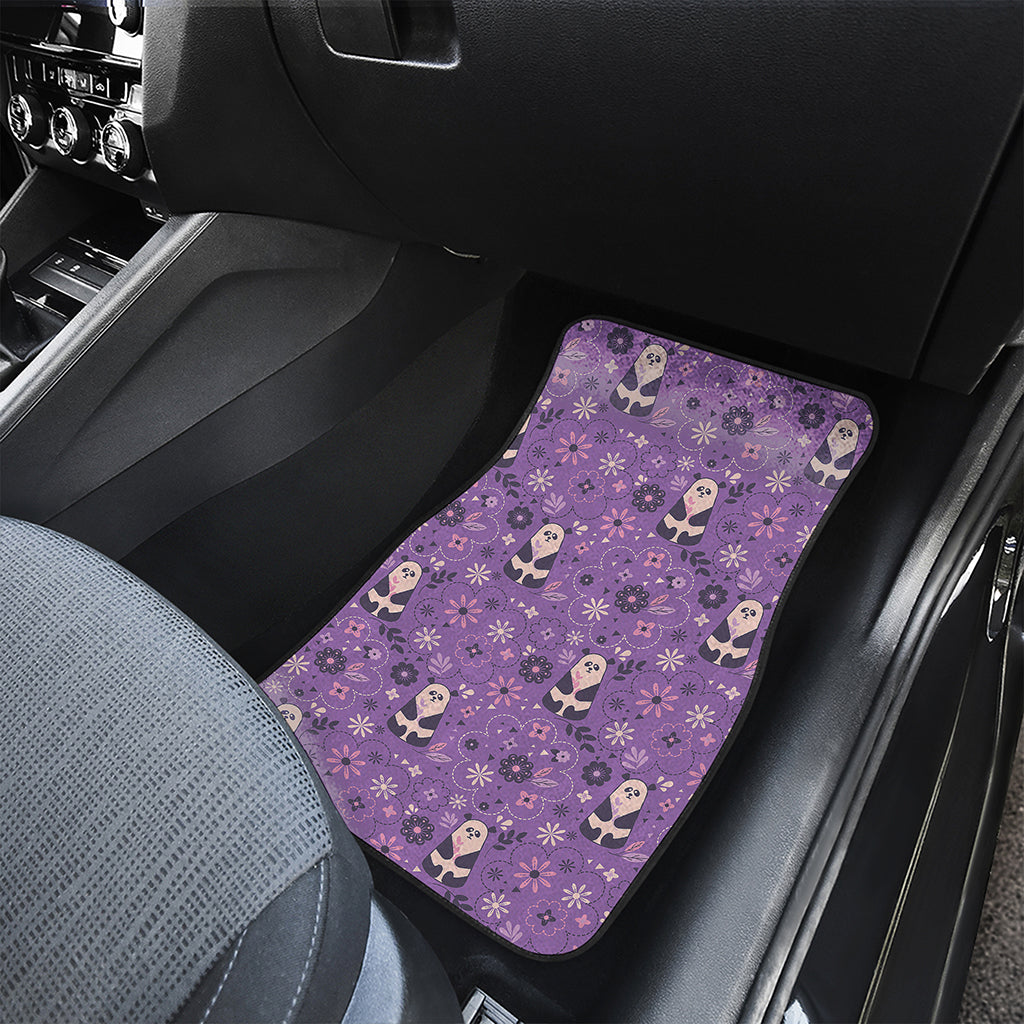 Purple Panda And Flower Pattern Print Front and Back Car Floor Mats