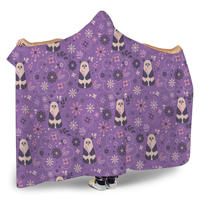 Purple Panda And Flower Pattern Print Hooded Blanket
