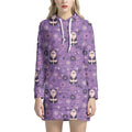 Purple Panda And Flower Pattern Print Pullover Hoodie Dress