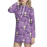 Purple Panda And Flower Pattern Print Hoodie Dress