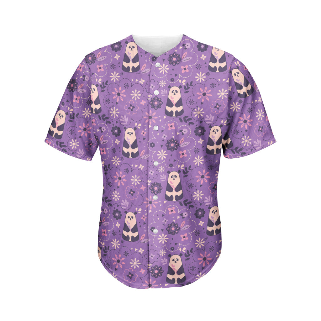 Purple Panda And Flower Pattern Print Men's Baseball Jersey