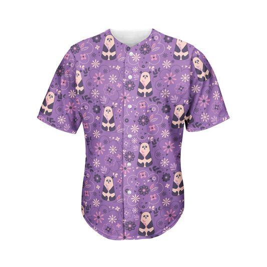 Purple Panda And Flower Pattern Print Men's Baseball Jersey