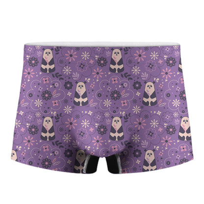 Purple Panda And Flower Pattern Print Men's Boxer Briefs