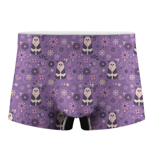 Purple Panda And Flower Pattern Print Men's Boxer Briefs