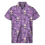 Purple Panda And Flower Pattern Print Men's Short Sleeve Shirt