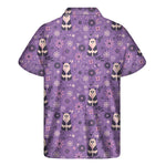 Purple Panda And Flower Pattern Print Men's Short Sleeve Shirt