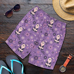 Purple Panda And Flower Pattern Print Men's Shorts