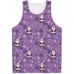 Purple Panda And Flower Pattern Print Men's Tank Top