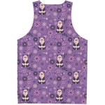 Purple Panda And Flower Pattern Print Men's Tank Top
