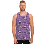 Purple Panda And Flower Pattern Print Men's Tank Top