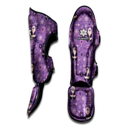 Purple Panda And Flower Pattern Print Muay Thai Shin Guard