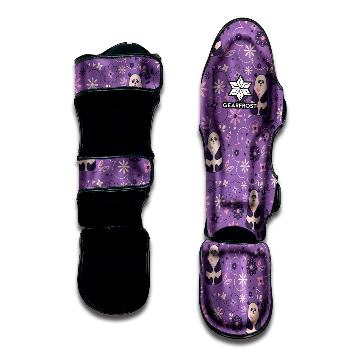 Purple Panda And Flower Pattern Print Muay Thai Shin Guard
