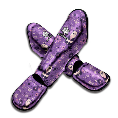 Purple Panda And Flower Pattern Print Muay Thai Shin Guard