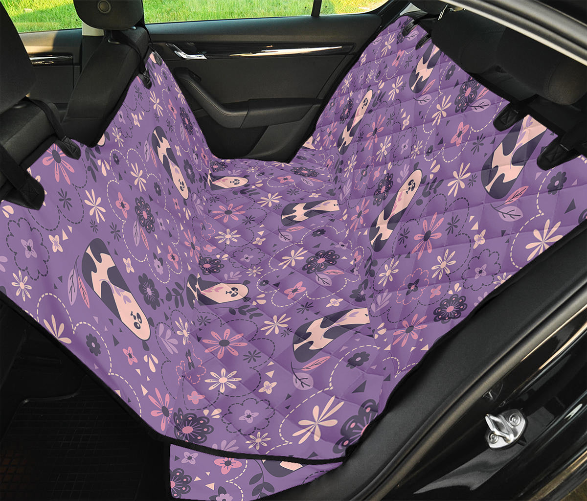 Purple Panda And Flower Pattern Print Pet Car Back Seat Cover