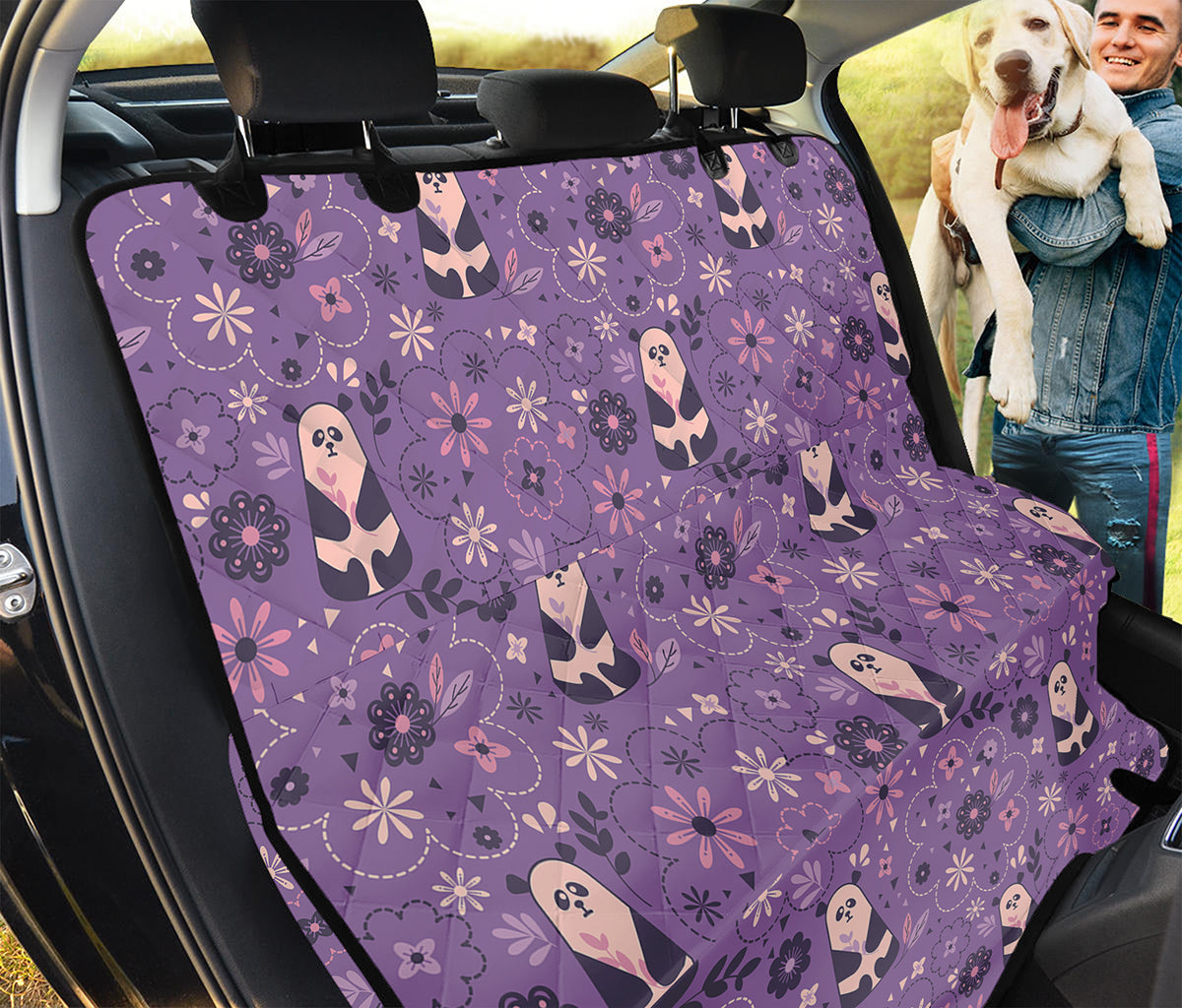 Purple Panda And Flower Pattern Print Pet Car Back Seat Cover
