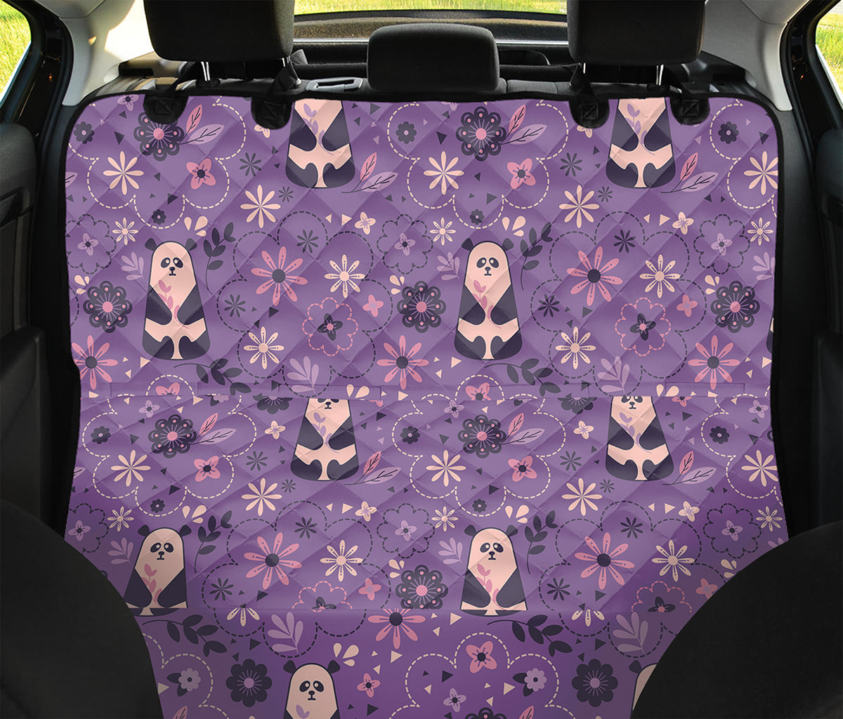 Purple Panda And Flower Pattern Print Pet Car Back Seat Cover