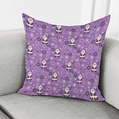 Purple Panda And Flower Pattern Print Pillow Cover