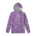Purple Panda And Flower Pattern Print Pullover Hoodie