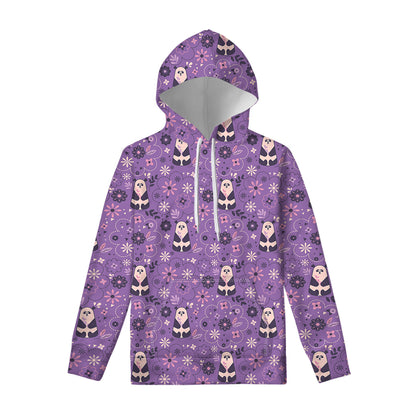 Purple Panda And Flower Pattern Print Pullover Hoodie