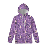 Purple Panda And Flower Pattern Print Pullover Hoodie