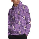 Purple Panda And Flower Pattern Print Pullover Hoodie