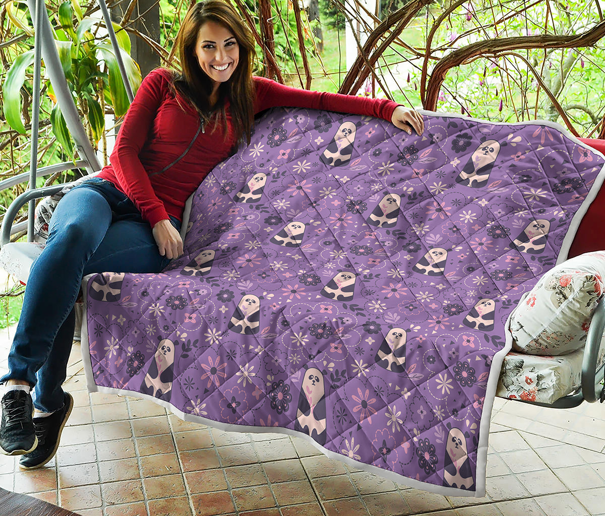 Purple Panda And Flower Pattern Print Quilt