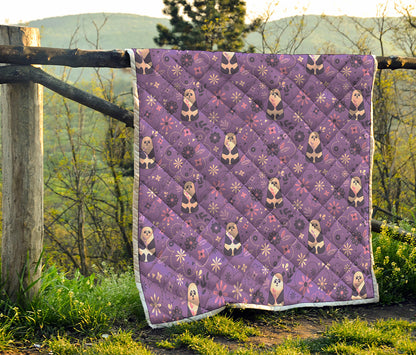 Purple Panda And Flower Pattern Print Quilt