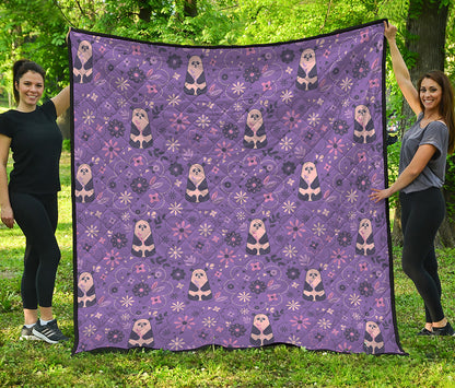 Purple Panda And Flower Pattern Print Quilt