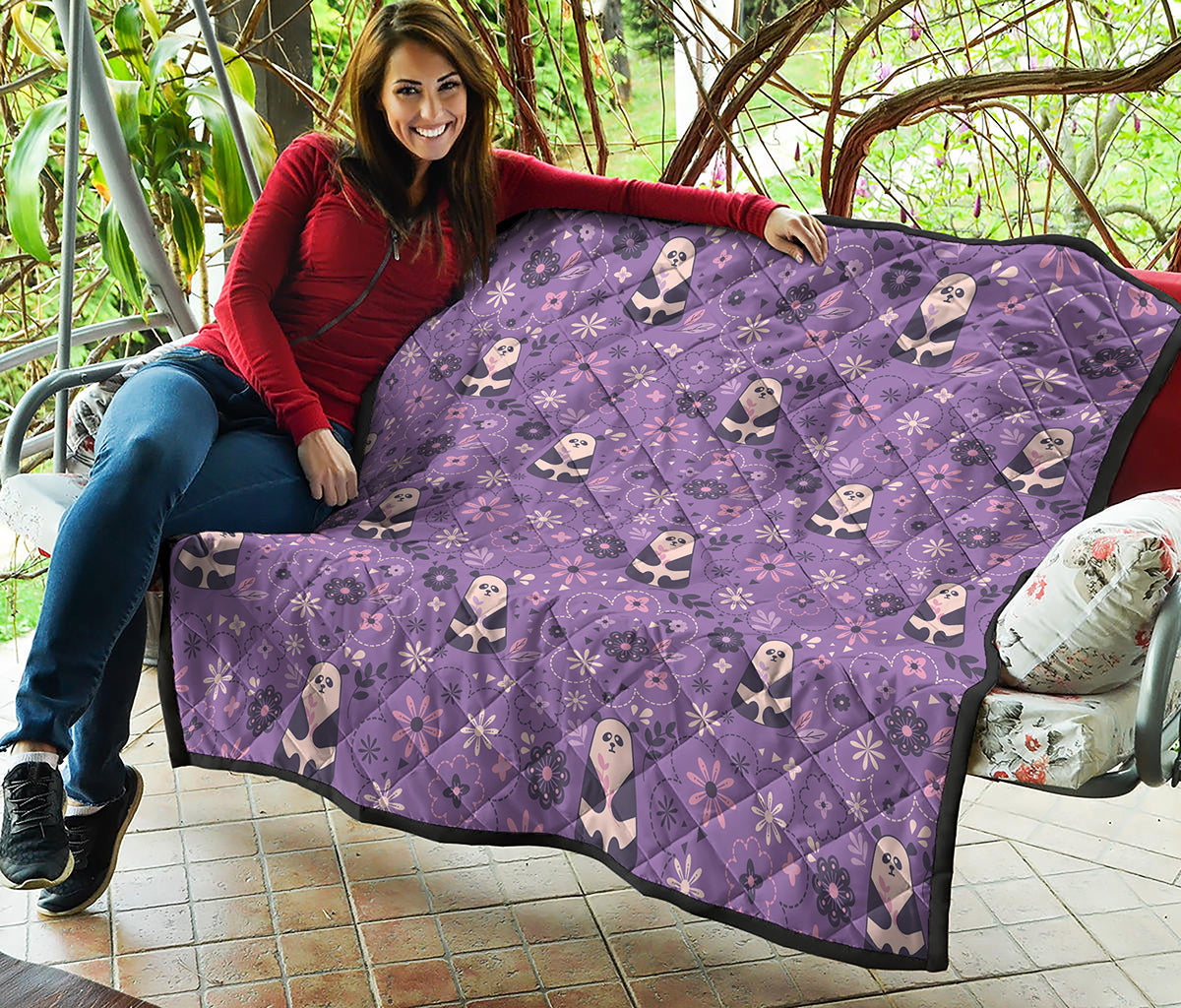 Purple Panda And Flower Pattern Print Quilt