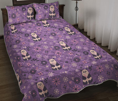 Purple Panda And Flower Pattern Print Quilt Bed Set