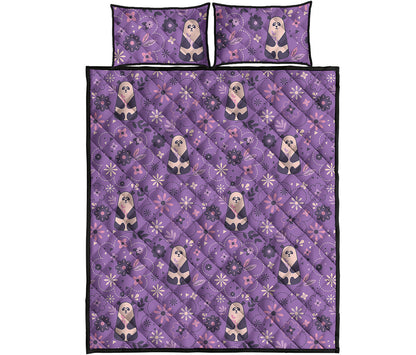 Purple Panda And Flower Pattern Print Quilt Bed Set