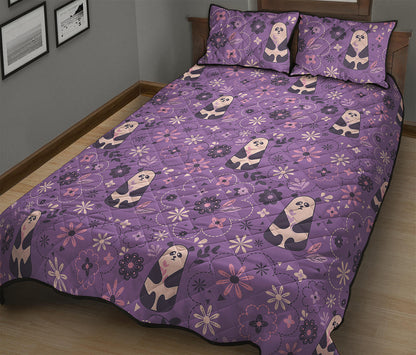 Purple Panda And Flower Pattern Print Quilt Bed Set