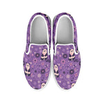 Purple Panda And Flower Pattern Print White Slip On Shoes