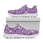 Purple Panda And Flower Pattern Print White Sneakers