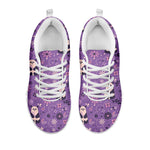 Purple Panda And Flower Pattern Print White Sneakers