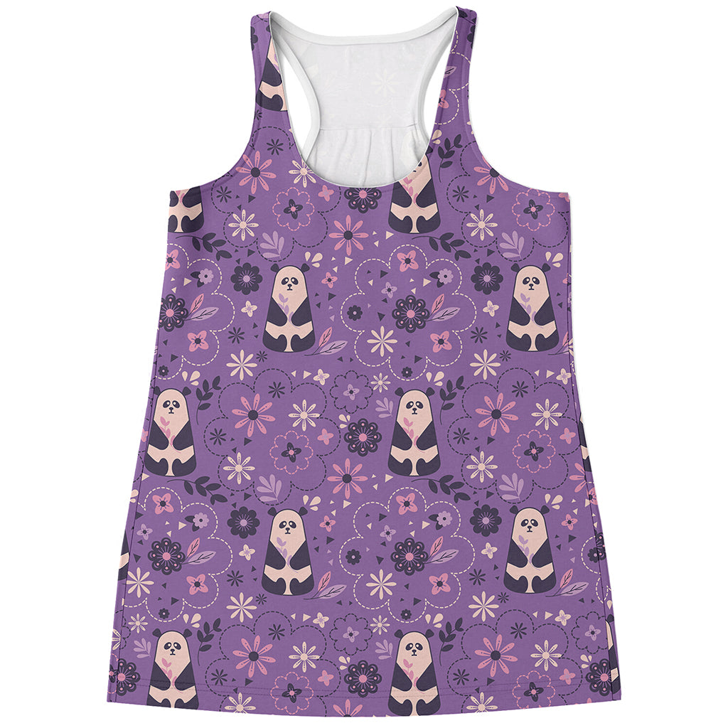 Purple Panda And Flower Pattern Print Women's Racerback Tank Top