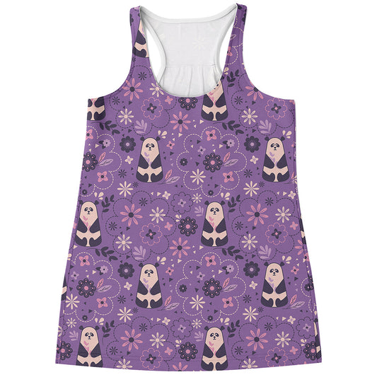 Purple Panda And Flower Pattern Print Women's Racerback Tank Top