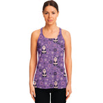 Purple Panda And Flower Pattern Print Women's Racerback Tank Top