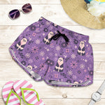 Purple Panda And Flower Pattern Print Women's Shorts