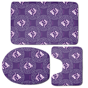 Purple Pisces Zodiac Pattern Print 3 Piece Bath Mat Set