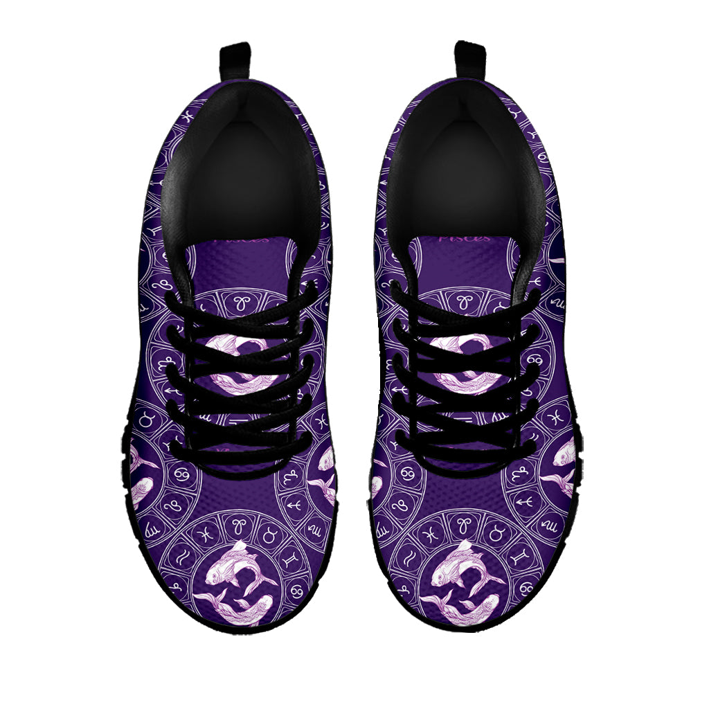 Purple Pisces Zodiac Pattern Print Black Sneakers