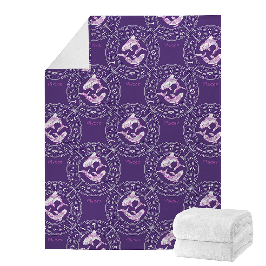 Purple Pisces Zodiac Pattern Print Blanket